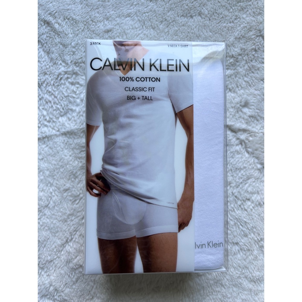 Calvin Klein Mens 3 Pack White V-Neck T-Shirts 100% Cotton Big Tall Size 4XLT